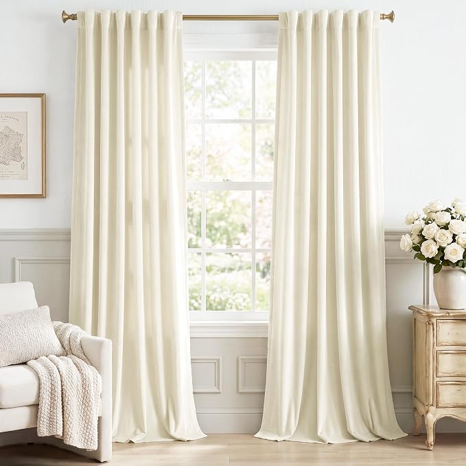 Ivory White Velvet Curtains for Nursery Back Tab, W42 x L84, Back tab Drapes by StangH
