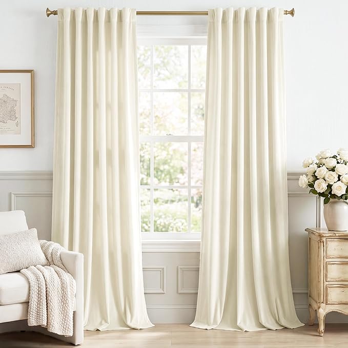 Ivory White Velvet Curtains for Nursery Extra Long, W52 x L120 by StangH