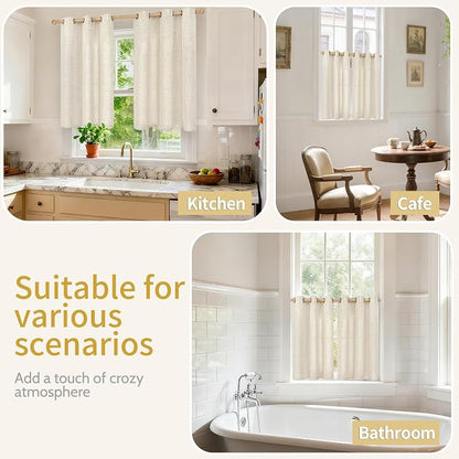 YoungsTex Linen Kitchen Window Curtains 40 Inch Length 2 Panels | Short Semi - Image 2