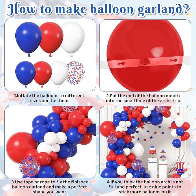 164Pcs Red White and Blue Balloons Garland Arch Kit - Image 7