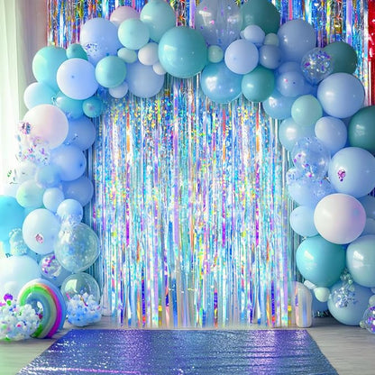 2 Packs Iridescent Foil Fringe Curtain, Neon Transparent Holographic Tinsel - Image 3