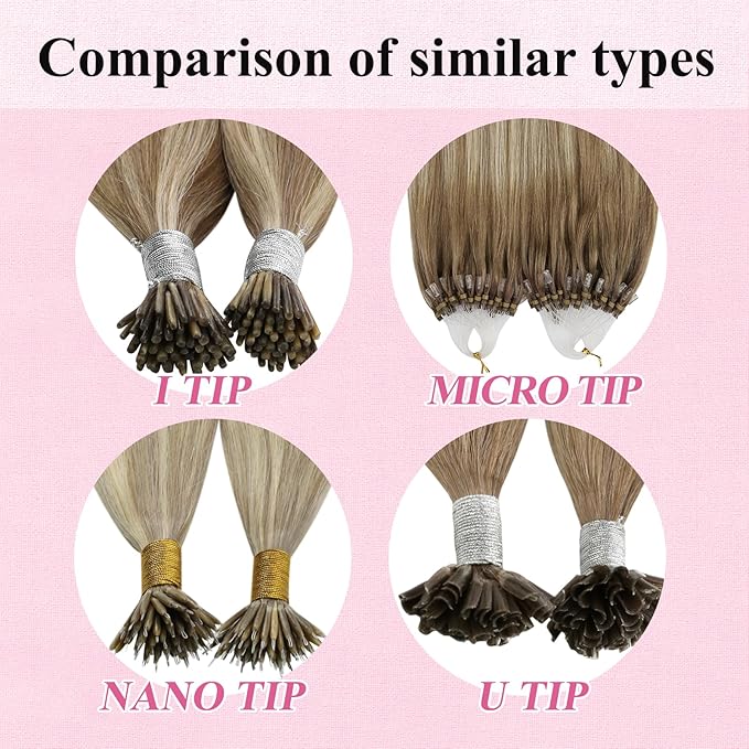 YoungSee Microlink Hair Extensions Human Hair Ombre Nicro Bead Hair Extensions Real Human Hair Brown with Blonde Balayage Micro Ring Human Hair Extensios 14In 50s 50g Pre Bonded Hair for Short Hair