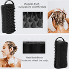 2 PC Silicone Body Scrubber, 2 in 1 Exfoliating Shower Bath Scrubber, Soft Silicone Loofah for Sensitive Skin, Shower Hair Scalp Massager, Easy to Clean, Lather Well (Black&Purple)