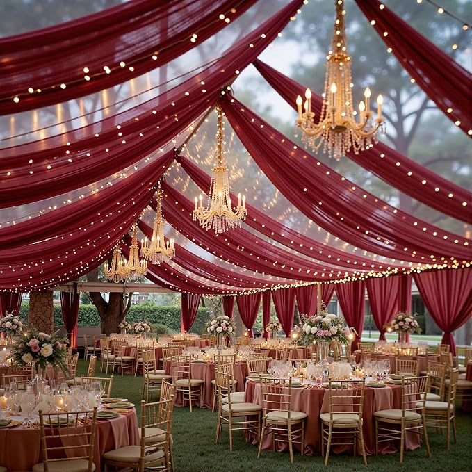 6 Panels Burgundy Ceiling Drapes - Image 3