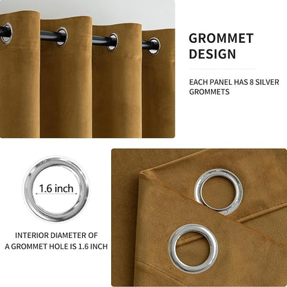 MIULEE Velvet Curtains Gold 52 x 90 Inch Length Set of 2 | Grommet Drapes - Image 2