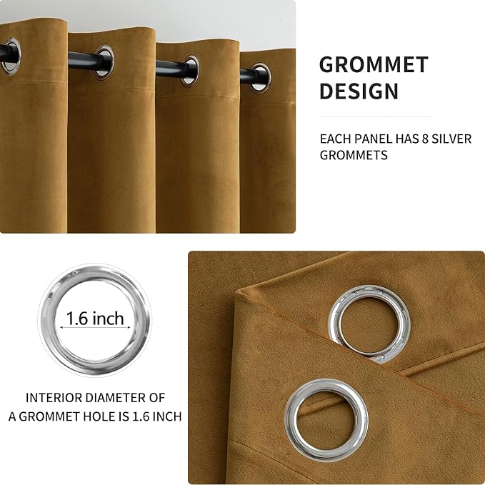 MIULEE Velvet Curtains Gold 52 x 96 Inch Length Set of 2 | Grommet Drapes - Image 2