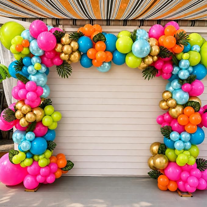 Tropical Balloons, 12 Inch Summer Hawaiian Balloons, Hot Pink Orange Teal Blue - Image 5