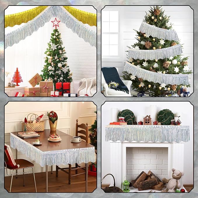 LOLStar Silver Foil Fringe Tinsel Garland, Tinsel Streamers Banner, 6 Pack | - Image 3