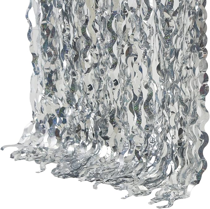 4 Pack 3.3 ft x 6.6 ft Silver Metallic Tinsel Foil Fringe Curtains - Image 7