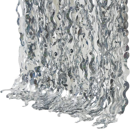 4 Pack 3.3 ft x 6.6 ft Silver Metallic Tinsel Foil Fringe Curtains - Image 7