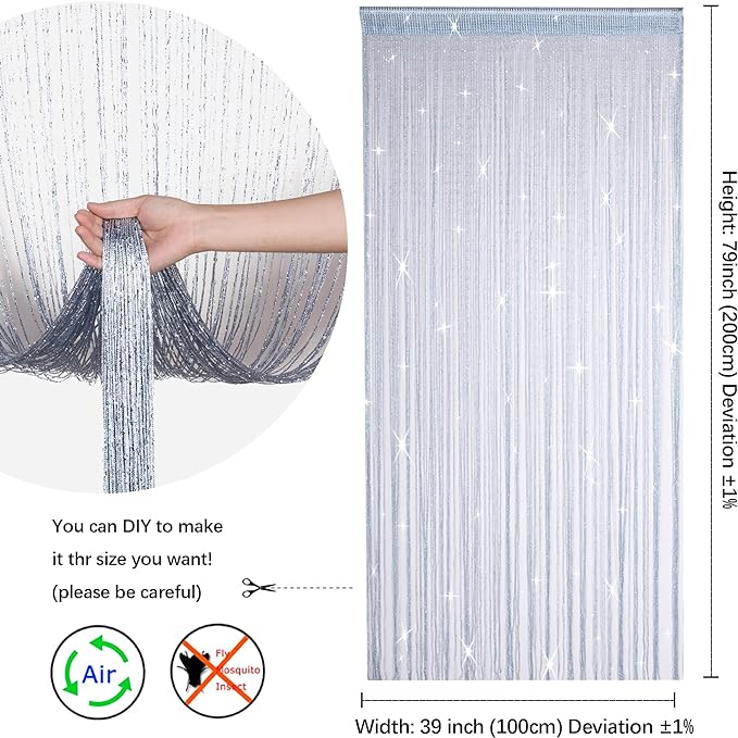 Hysenm 2 Pack 39 x 79 Inch Beaded String Door Curtain, Hippie Room Decor Beaded - Image 2