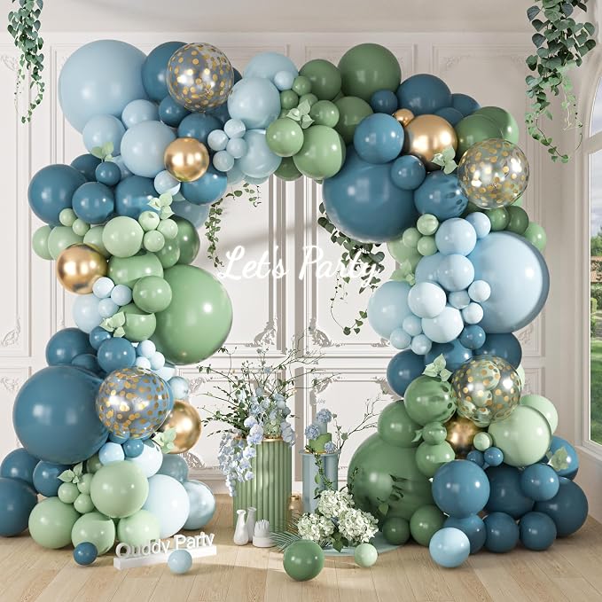 Ouddy Party 149Pcs Dusty Blue Green Pastel Blue Gold Balloon Garland Kit - Image 2