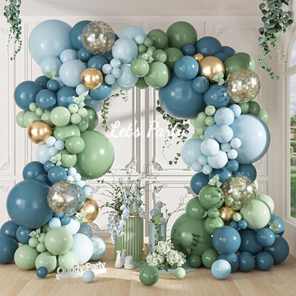 Ouddy Party 149Pcs Dusty Blue Green Pastel Blue Gold Balloon Garland Kit - Image 2
