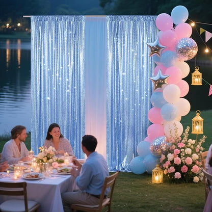 PartyDelight Baby Blue Sequin Backdrop Curtains 2x8ft 2 Panels | Sparkly 3mm - Image 5