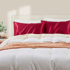 Wine Red Satin Pillowcase Standard Set of 2 with Envelope Closure，Wine Red Silk Pillowcase for Hair and Skin (20x26)
