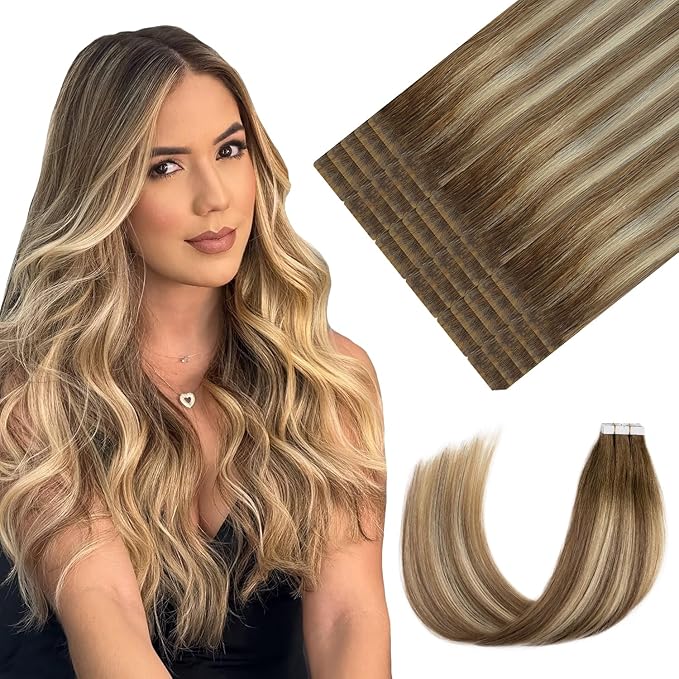 Youngsmile Invisible Tape in Hair Extensions Human Hair 20pcs 45g Balayage #3/8/22 Walnut Brown to Ash Brown and Golden Blonde 20 Inch Injection Tape Hair Extensions Remy Human Hair (#3/8/22,20'')