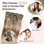 XDhair Human Hair Clip in Extensions 120g Balayage Color 10 Golden Brown to Light Blonde Highlight 27 Blonde Double Weft Clip in Human Hair Extensions #10/27/27 18 Inch