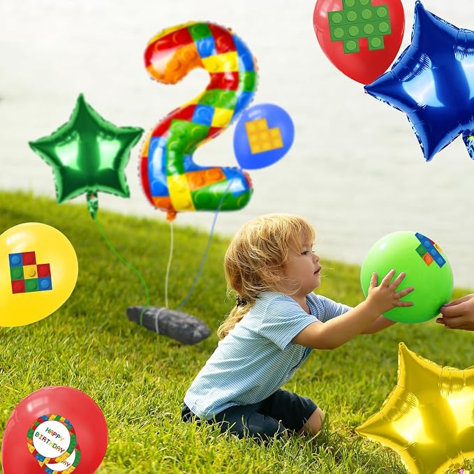 40 Inch Building Block Number Balloon, Colorful Number Block Foil Number 2 - Image 5