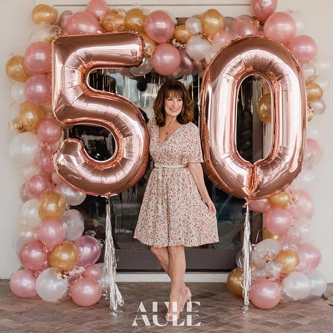AULE 40 Inch Rose Gold 50 Balloon Number Foil 0-9 Birthday Big Numbers | - Image 4