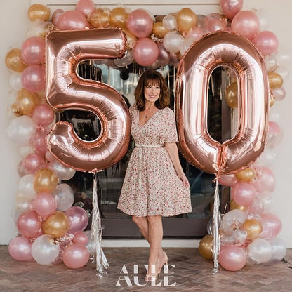 AULE 40 Inch Rose Gold 50 Balloon Number Foil 0-9 Birthday Big Numbers | - Image 4