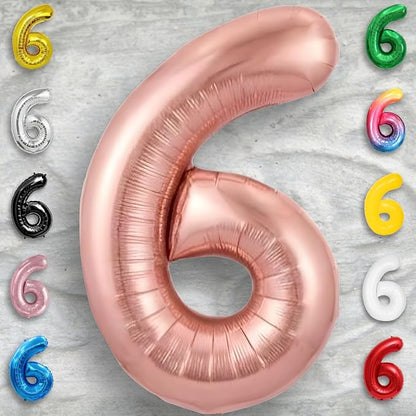 Rose Gold Number Balloon 6 Mylar Foil Macaron Balloons 16 inch - Image 5