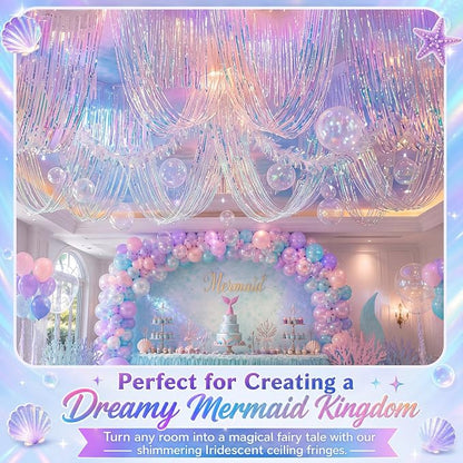 4 Pcs Iridescent 15ft Metallic Foil Ceiling Fringe Curtains - Image 4