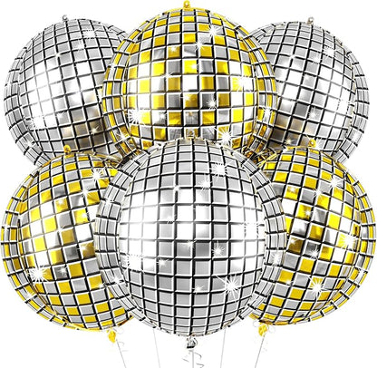 6pcs 22 Inch Gold and Silver Disco Ball Balloons by Paready
