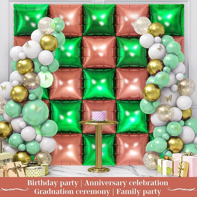 Green and Brown Square Foil Balloons 25 Pcs Metallic Green and Brown Balloons - Image 5