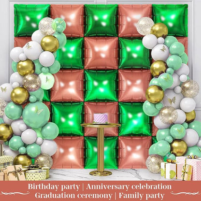 Green and Brown Square Foil Balloons 25 Pcs Metallic Green and Brown Balloons - Image 5