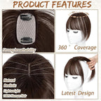 Amchoice Hair Toppers for Women Real Human Hair, Bangs Hair Clip 360° 3D Cover Bangs, Human Hair Toppers for Women Daily(Mocha, 3D Wispy Bangs (5 * 9))