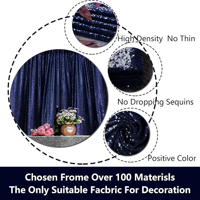 JYFLZQ Navy Blue Sequin Backdrop Curtains 4ft x 8ft 2 Panel Glitter Photo Booth - Image 6