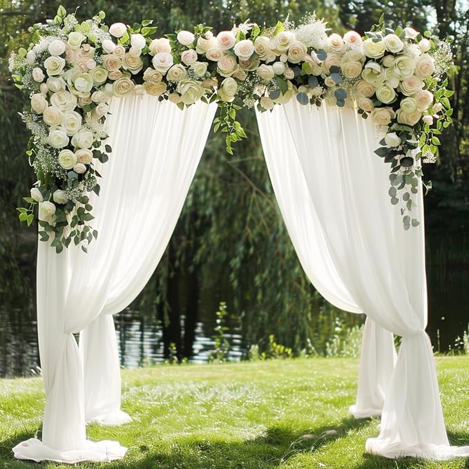 Ivory Wedding Arch Draping Fabric Backdrop Drapes Sheer 2 Panels | 28.7"x20FT - Image 6