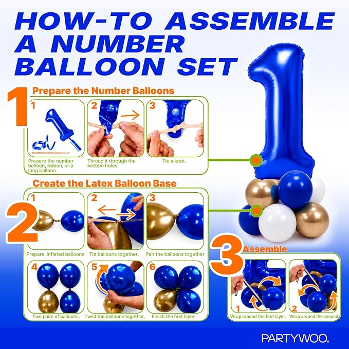 PartyWoo Number Balloons 40 Inch Blue Number 1 Kit - Image 7