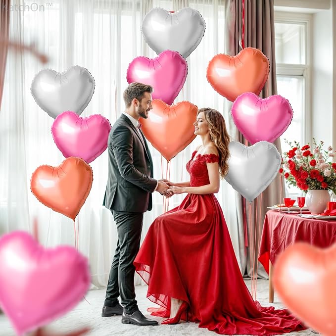 KatchOn White and Pink Heart Balloons 18 Inch, Heart Shaped Balloons - Image 6