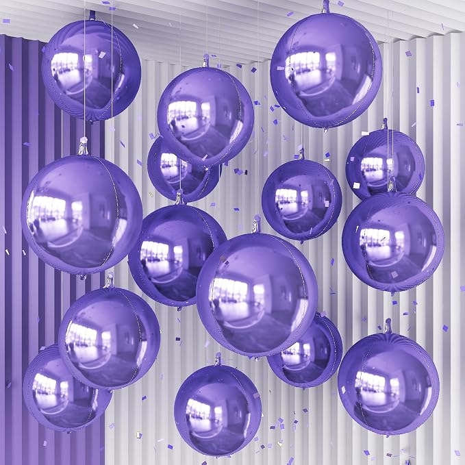 14 Pcs Purple Round Foil Balloons 22/15/10 4D Ball Balloons Light Baby Lavender by Froova
