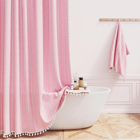 72x78 Long Boho Farmhouse Linen Heavy Duty Shower Curtain, Blush Pink | Tall by ShowerCurtain