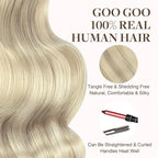 GOO GOO Tape in Hair Extensions Human Hair, 17A/60A Ash Blonde Highlighted Platinum Blonde, 22inch 100g 40pcs, Skin Weft Seamless Invisible, Silky Straight with Thick Ends, Remy Human Hair
