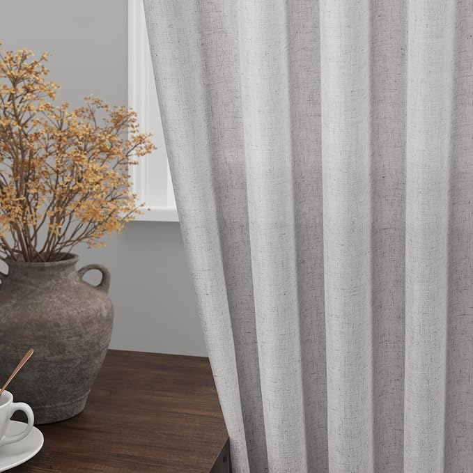 Grey Linen Back Tab Curtains 84 Inch Length - Image 2