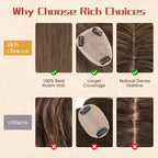 Rich Choices Human Hair Toppers for Women-100% Real Remy Hair Topper with 3D 360°Bang-Upgraded 150% Density 9 * 12CM Lace Base-Clip in Hairs topper for Thinning Hairs-12Inch #2 Dark Brown