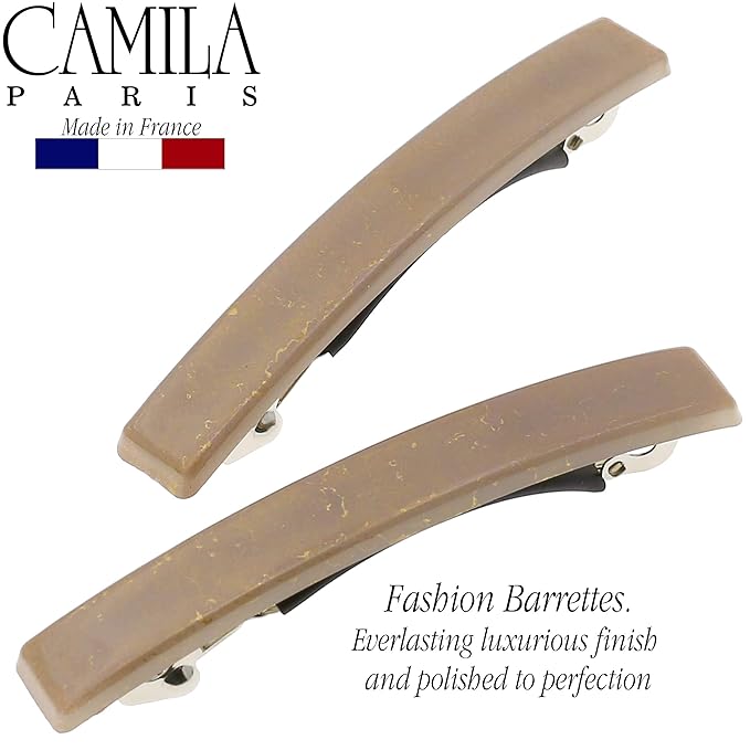 Camila Paris CP3074 French Hair Barrette Clip for Girls, Set of 2 Beige Rubberized Metal Clasp Strong Hold Grip Hair Clips for Women, No Slip Durable Styling Girls Hair Accessories, Made in France