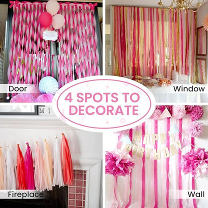 PartyWoo Pink Peach Light Hot Dark White Crepe Paper Streamers 6pcs 492 FT | - Image 5