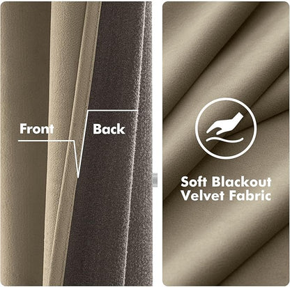 MIULEE Velvet Curtains Taupe 52 x 108 Inch Length Set of 2 | Extra Long Grommet - Image 3