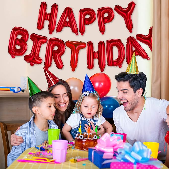Happy Birthday Balloons Banner Red 16 Inch Mylar Foil Letters | Inflatable - Image 6