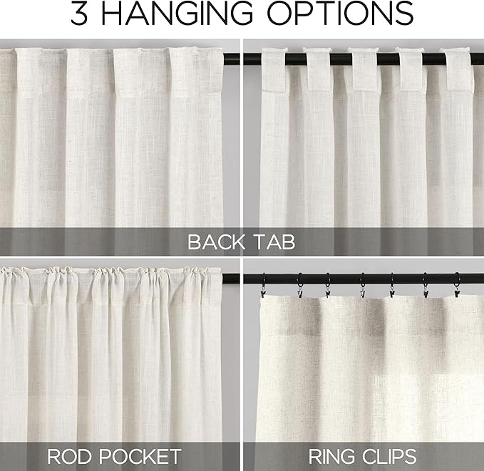 Cream Linen Back Tab Curtains 86 Inch Length - Image 3