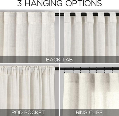 Cream Linen Back Tab Curtains 86 Inch Length - Image 3