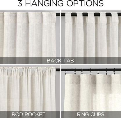 Cream Linen Curtains Back Tab Sheer Curtains 90 Inches Long - Image 3