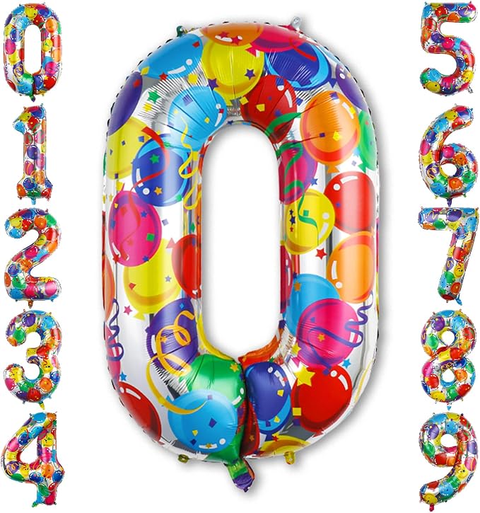 40 Inch Rainbow Number 0 Balloon, Large Colorful Mylar Foil Number Balloons 0-9 by Unknown