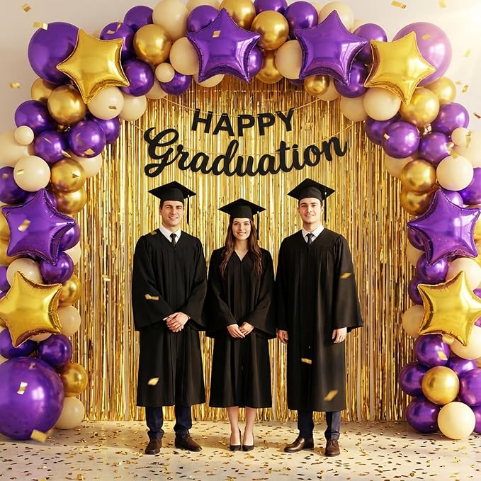Purple Gold Star Foil Balloons, 18 Inch Metallic Purple and Gold Stars Balloon - Image 6