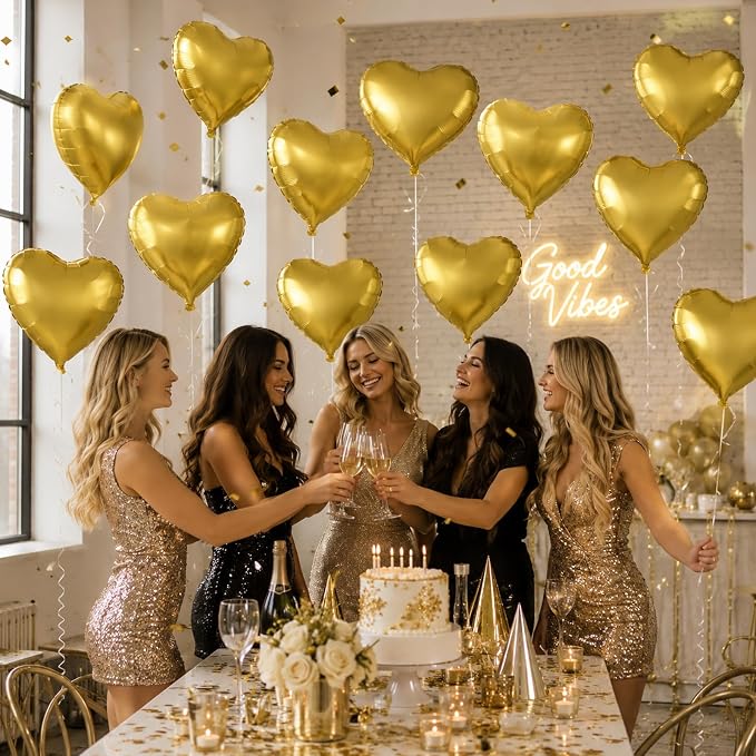 TONIFUL 15 Pack 18 Inch Matte Gold Heart Foil Balloons – Metallic Mylar Heart - Image 3