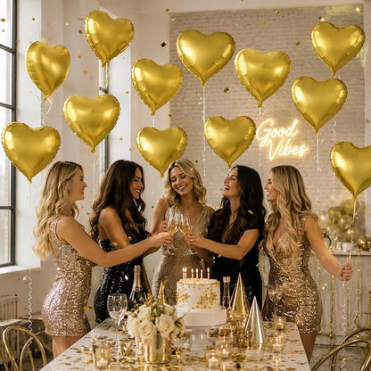 TONIFUL 15 Pack 18 Inch Matte Gold Heart Foil Balloons – Metallic Mylar Heart - Image 3